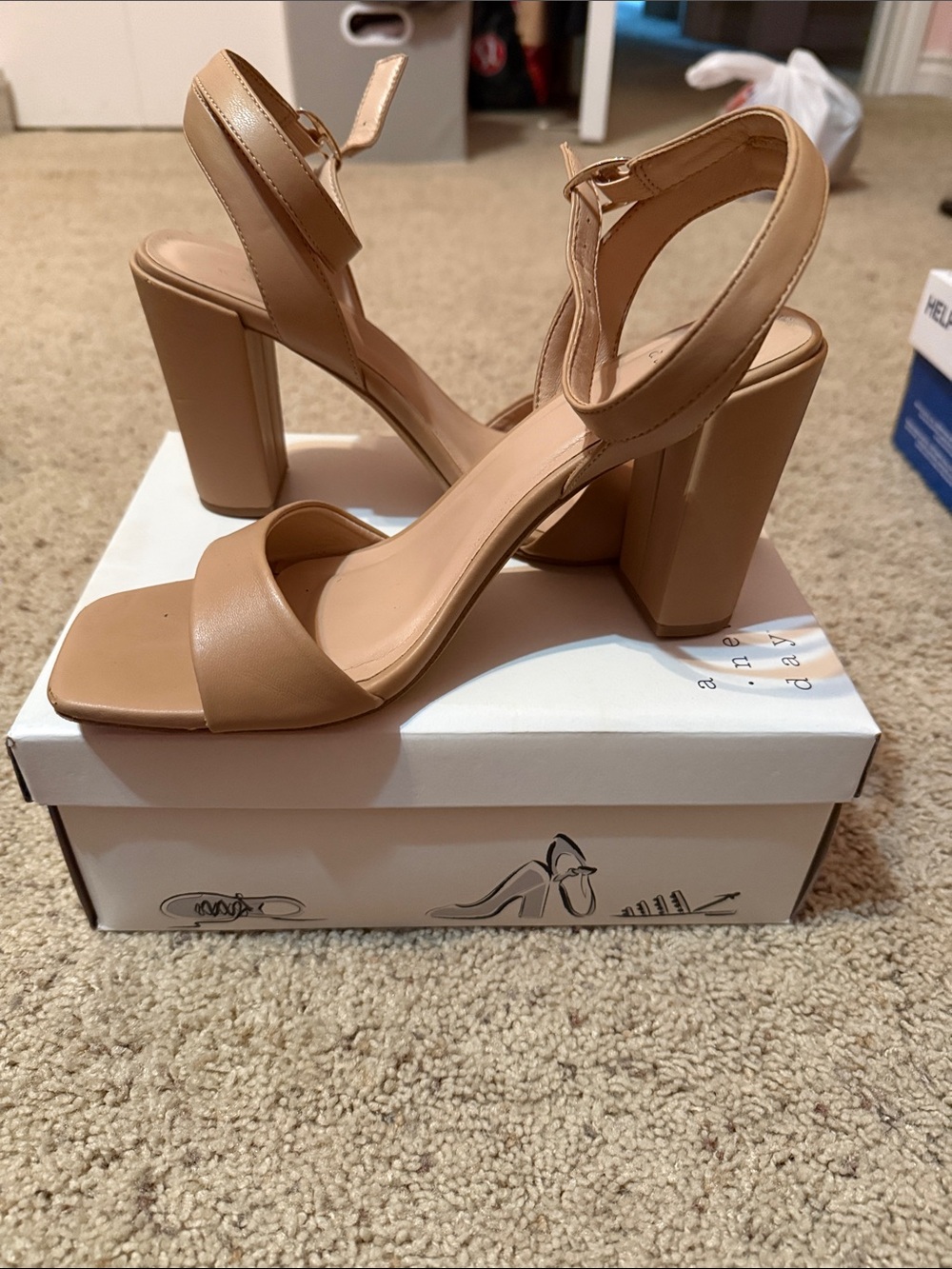 a new day Beige Block Heel Ankle Strap Sandals